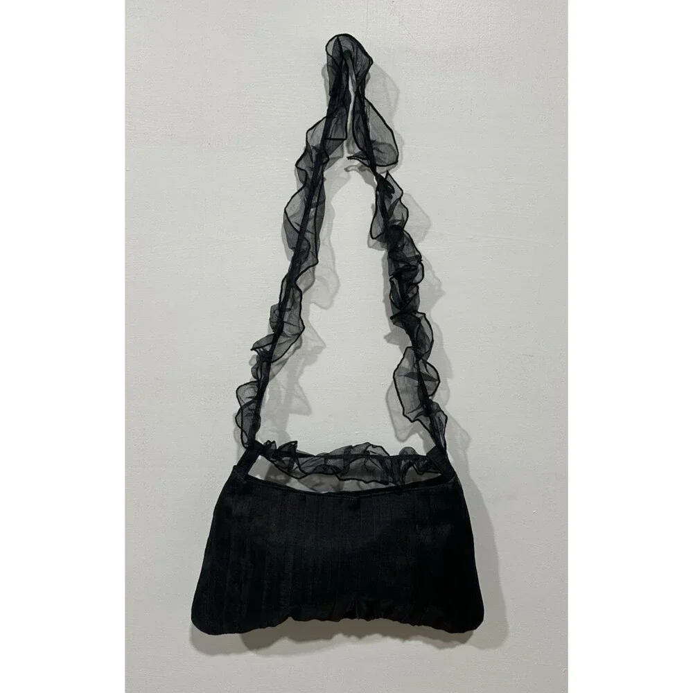 Aspara  women vintage evening black silk shoulder handbag